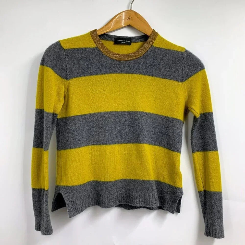Roberto Collina‎ Women's Cashmere Striped Round Neck Sweater Size S